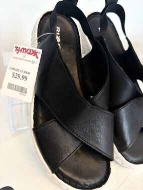 NWT Rizzoli Black Genuine Leather Crisscross Slingback Sandals Size 9 US Womens